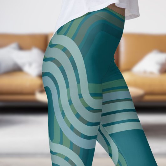 Chic Dark Aquamarin Green Curves Muster Leggings