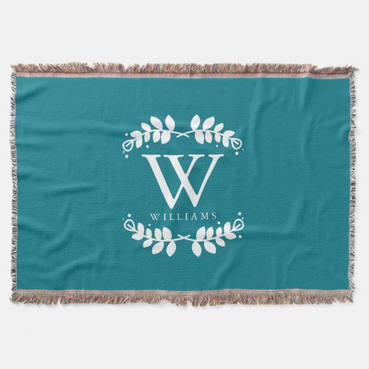 Chic Dark Aquamarin Monogram Decke (Vorderseite)