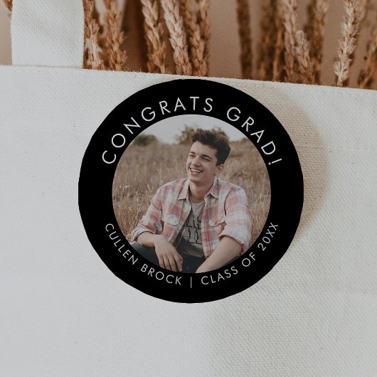 Chic Dark Black Glückwunschs Grad Foto Abschluss Button
