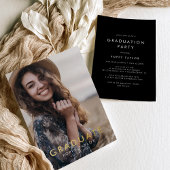 Chic Dark Black Gold Foil Foto Graduation Party Folieneinladung