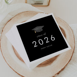 Chic Dark Black Grad Cap Class of 2025 Abschluss Serviette