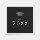 Chic Dark Black Grad Cap Class of 2025 Abschluss Serviette (Vorderseite)