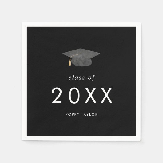 Chic Dark Black Grad Cap Class of 2025 Abschluss Serviette (Vorderseite)