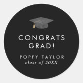 Chic Dark Black Grad Cap Glückwunschs Grad Abschlu Runder Aufkleber (Vorderseite)