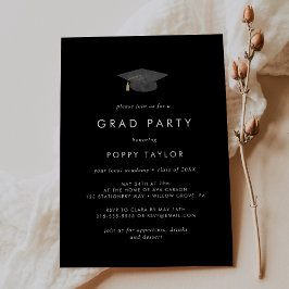 Chic Dark Black Graduation Cap Grad Party Einladung