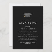 Chic Dark Black Graduation Cap Grad Party Einladung (Vorderseite)