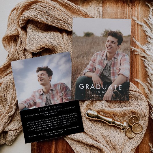 Chic Dark Black Message and Foto Abschluss Ankündigung