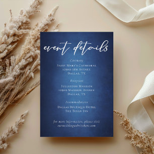 Chic Dark Blue Abend Hochzeitsszenario Details Begleitkarte