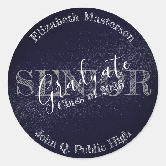 Chic Dark Blue Abschluss Graduate Senior Class Runder Aufkleber (Vorderseite)