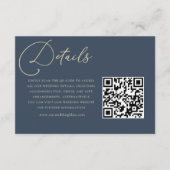 Chic Dark Blue & Gold QR Code Hochzeitsdetails Begleitkarte (Vorderseite)