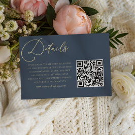 Chic Dark Blue & Gold QR Code Hochzeitsdetails Begleitkarte
