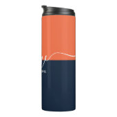 Chic Dark Blue & Orange Minimalistisch Script Mono Thermosbecher (Nach rechts gedreht)