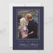 Chic Dark Blue Pink Foto Wedding Save the Date Einladung (Vorderseite)