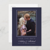 Chic Dark Blue Pink Save the Date Verlobung Foto Ankündigungspostkarte (Vorne/Hinten)