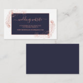 Chic Dark Blue Rose Gold Blumenzettel Website Begleitkarte (Vorne/Hinten)
