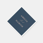 Chic Dark Blue & Rose Gold Foliage Hochzeit Serviette (Ecke)