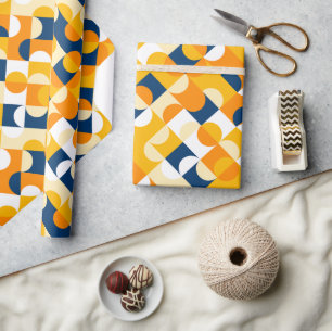 Chic Dark Blue Sunny Yellow Circles Art Pattern Geschenkpapier