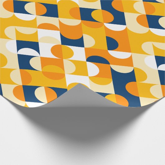 Chic Dark Blue Sunny Yellow Circles Art Pattern Geschenkpapier (Ecke)