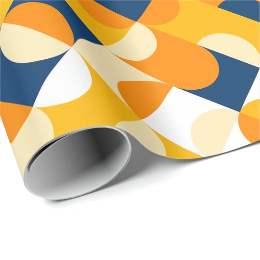 Chic Dark Blue Sunny Yellow Circles Art Pattern Geschenkpapier (Rolleneckpunkt)