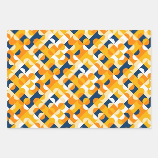 Chic Dark Blue Sunny Yellow Circles Art Pattern Geschenkpapier Set (Vorderseite 3)