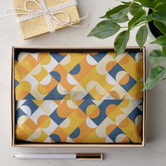 Chic Dark Blue Sunny Yellow Circles Art Pattern Seidenpapier (Geschenk)