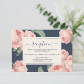 Chic Dark Blue Vintag Pink Rose Blumenhochzeit Begleitkarte (Stehend Vorderseite)