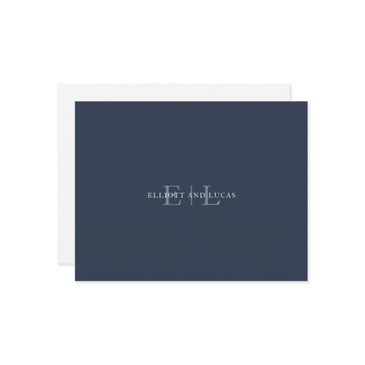 Chic Dark Blue Wedding Monogram Note Card Mitteilungskarte (Vorderseite/Rückseite Beispiel)
