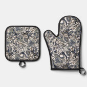 Chic Dark Blue White Gray Paisley Art Pattern Ofenhandschuh & Topflappen-Set (Vorderseite)