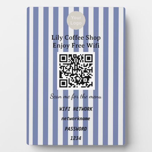 Chic Dark Blue & White Stripes QR Code Wifi Fotoplatte (Vorderseite)