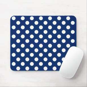 Chic Dark Blue With Big White Polka Dots Elegant Mousepad