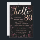 Chic Dark Burgundy Rose Black 80. Geburtstag Einladung<br><div class="desc">Elegante dunkle rote Rosen auf schwarzem Hintergrund.</div>