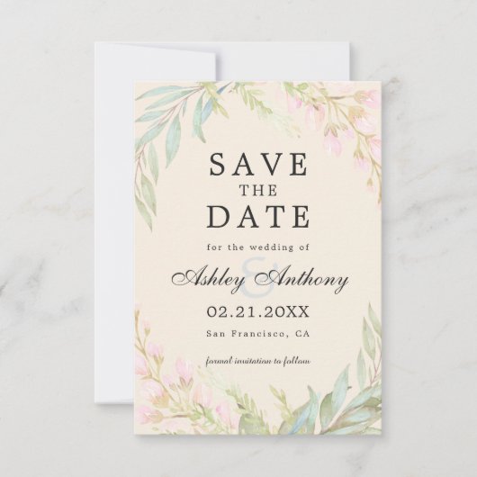 Chic Dark Emerald and Pink Floral Elegant Save The Date (Vorderseite)