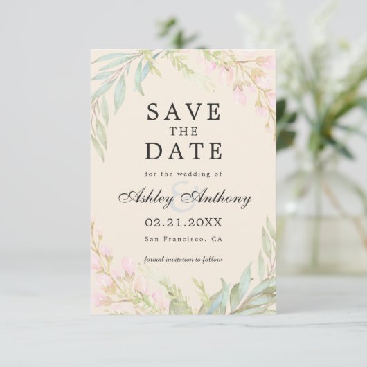 Chic Dark Emerald and Pink Floral Elegant Save The Date (Stehend Vorderseite)