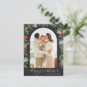 Chic Dark Gray Botanic Arch Moderner Foto Holiday Postkarte (Stehend Vorderseite)