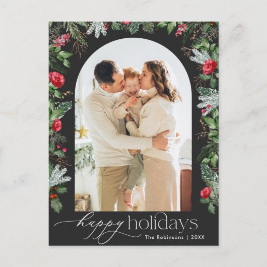 Chic Dark Gray Botanic Arch Moderner Foto Holiday Postkarte (Vorderseite)