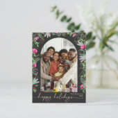 Chic Dark Gray Pink Greenery Arch Foto Holiday Postkarte (Stehend Vorderseite)