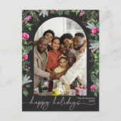 Chic Dark Gray Pink Greenery Arch Foto Holiday Postkarte (Vorderseite)