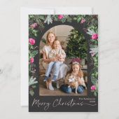 Chic Dark Gray Pink Greenery Arch Foto Weihnachten (Vorderseite)