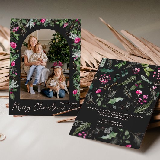 Chic Dark Gray Pink Greenery Arch Foto Weihnachten