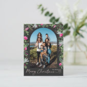 Chic Dark Gray Pink Greenery Arch Frohe Weihnachte Postkarte (Stehend Vorderseite)