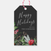 Chic Dark Gray Winter Botanical Happy Holiday Geschenkanhänger (Vorderseite)