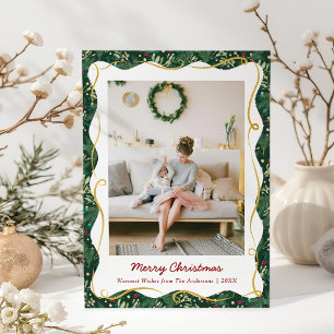 Chic Dark Green Botanical Christmas 1 Foto Feiertagskarte