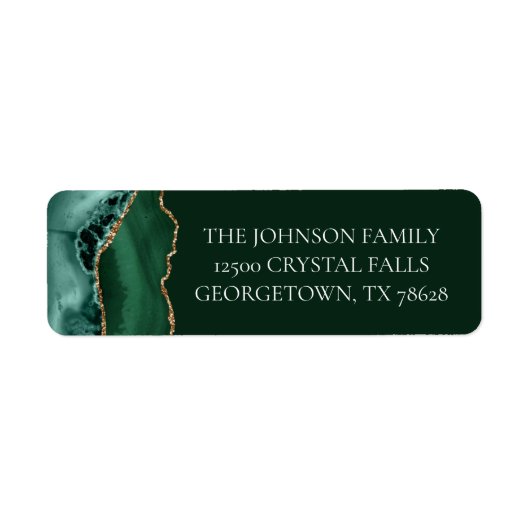 Chic Dark Green Gold Agate Rücksendeadresse (Vorne)
