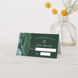 Chic Dark Green Gold Bar Mitzvah Platzkarte