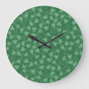 Chic Dark Green Kleeblatts Ditsy Pattern Wall Cloc Große Wanduhr