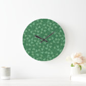Chic Dark Green Kleeblatts Ditsy Pattern Wall Cloc Große Wanduhr (Zuhause)