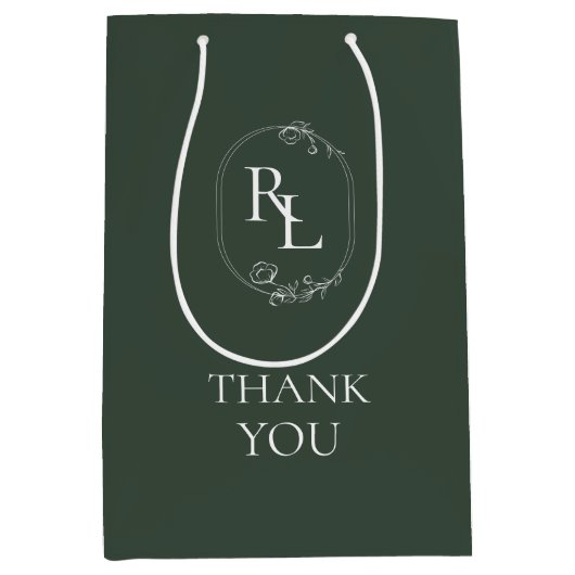 Chic Dark Green | Monogram Wedding Danke Mittlere Geschenktüte (Vorderseite)