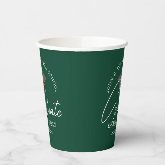 Chic Dark Green Personalisiert Graduation Party Pappbecher (Links)