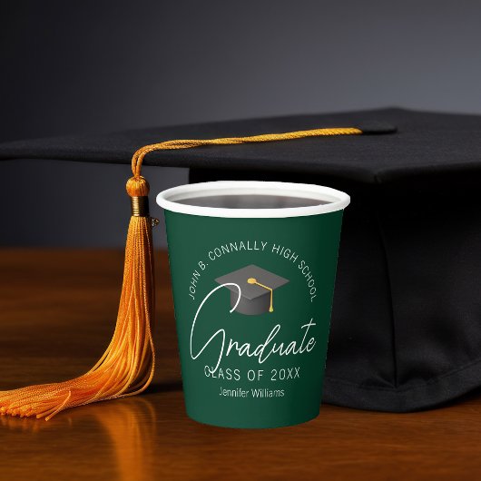 Chic Dark Green Personalisiert Graduation Party Pappbecher