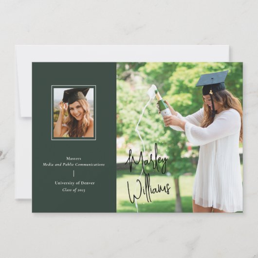 Chic Dark Green Signature Abschluss Ankündigung (Vorderseite)